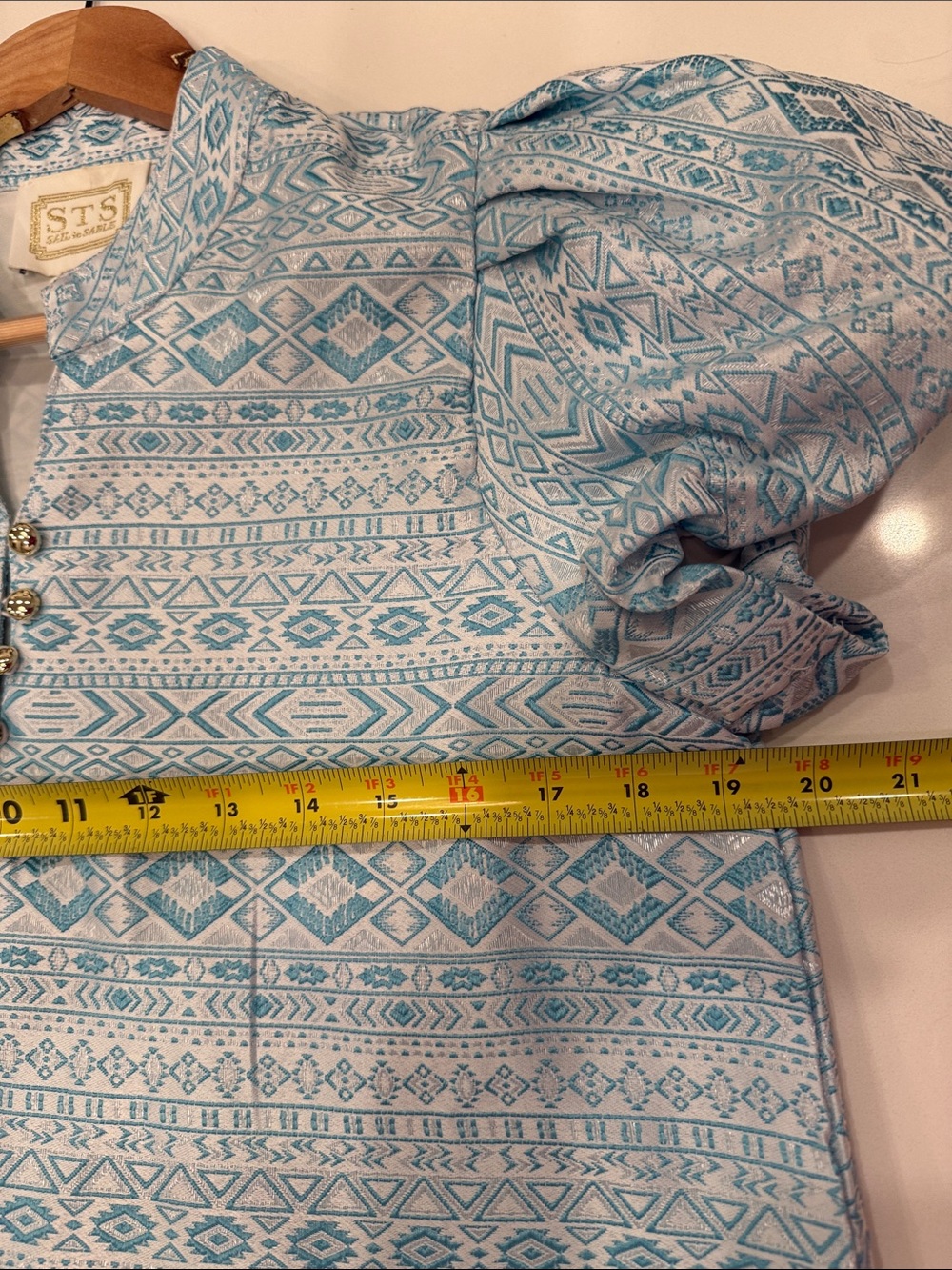 Sail to Sable Seafoam Patterned Puff-Sleeve Mini Dress - Picture 9 of 12